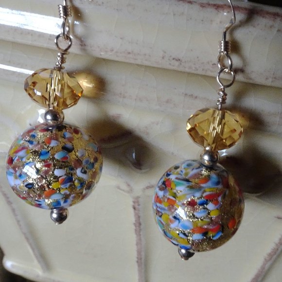 Handmade earrings in Klimt style with Murano glass from Italy - Picture 6 of 6